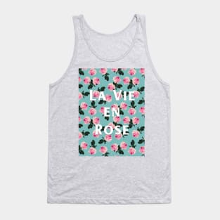 La Vie En Rose - scattered pink roses on turquoise on pink tee Tank Top